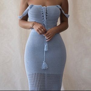 Jluxlabel Powder Blue Fira Crochet Midi Skirt Set
